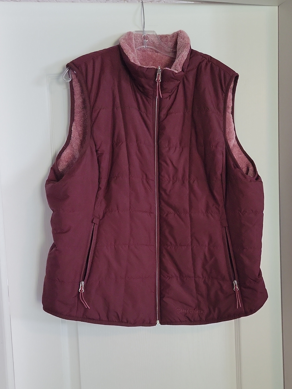 Free Country Reversible Quilted Vest in Burgundy and Pink